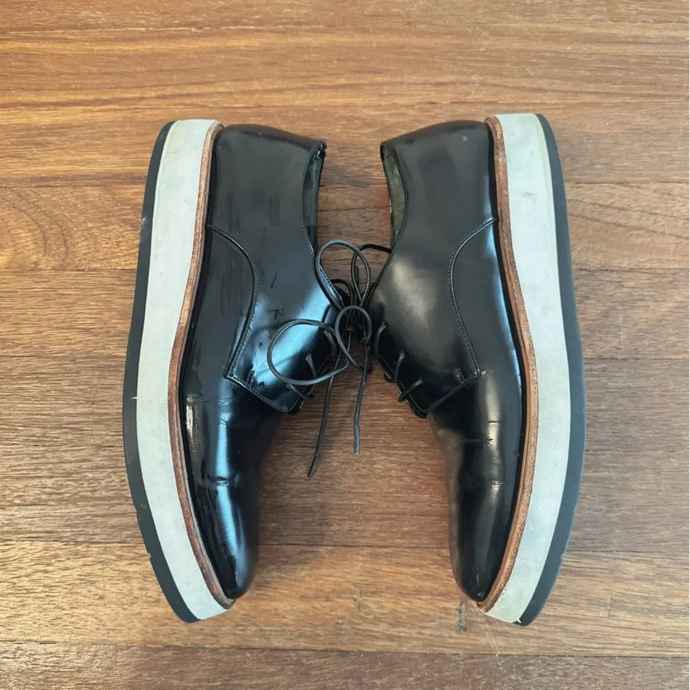 Vince Women's Black Leather Lace Up Oxford Shoes Platform Sole Size 7.5